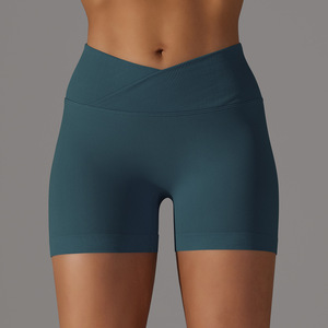 Shorts Deportivos de Mujer con Cintura Cruzada Acanalada, Efecto Push-Up, Antirozaduras, Alta Elasticidad, para Uso Diario, Casual, Running, Deporte y Ciclismo - Product Image 2