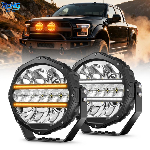 High Intensity 7inch Spotlights 4x4 Anti-Glare White Amber Position Lights Offroad LED Driving Light Front Bumper Top SUV IP68