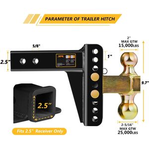 Enganche de remolque ajustable XPE con receptor de 2.5 pulgadas, elevación de 6 pulgadas, soporte de bola doble con bolas de 2 y 2.5/16 pulgadas para camiones y coches - Product Image 6