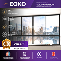 Jendela Geser Aluminium Bersertifikasi EOKO NFRC dengan Kaca Ganda Low-e untuk Patio, Villa, dan Gedung Kantor Eksterior