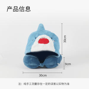 Almohada en forma de U con capucha de dibujos animados de tiburón azul, soporte portátil para el cuello para viajes y siestas en la oficina, relleno de poliéster suave - Product Image 2