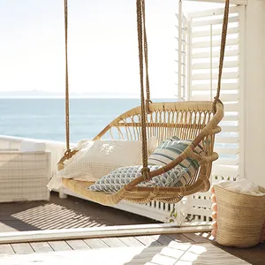 Высококачественный тропический потолочный двойной стул в стиле бохо для двоих и двоих, подвесное кресло из бамбукового натурального тростника и ротанга