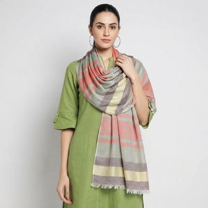 Women's Striped Silk Scarf Long Multi-Functional Casual All Seasons Wear Green <b>Pink</b> Grey Yellow Patterned Shawl - Product Image 1