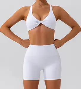 Autumn Women Fitness Sports Gym Activewear Wear Workout 2 Pcs Sets Bra Top And Leggings Logo Short Yoga Set