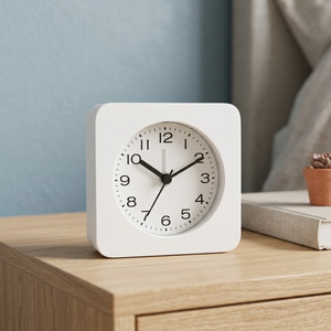 Minimalist <b>White</b> Round Alarm Desk <b>Clock</b> with Electronic Movement Silent Needle Display Glow-in-the-Dark Wood Material - Product Image 4