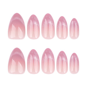 <span class=keywords><strong>Uñas</strong></span> Postizas Nuevas con Diseño Elegante, Punta Plateada Brillante, <span class=keywords><strong>Uñas</strong></span> <span class=keywords><strong>Acrílicas</strong></span> Largas en Forma de Almendra, Base Rosa Nude, <span class=keywords><strong>Uñas</strong></span> Postizas <span class=keywords><strong>Acrílicas</strong></span> Simples <span class=keywords><strong>y</strong></span> Brillantes - Product Image 2