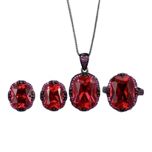 Fashion Eco-friendly Copper <b>Ruby</b> <b>Necklace</b> Set 12*16mm Red <b>Ruby</b> Zircon Black Gold Bird Nest Vintage <b>Necklace</b> Earrings Ring Set Tu - Product Image 1
