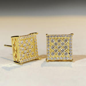 Boucles d'oreilles de luxe en or blanc et diamants, coupe princesse, couleur G, diamants naturels, bijoux de mariage pour femmes, blanc champagne - Product Image 4