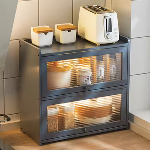 Caja de pan de bambú grande de escritorio negro, armarios de almacenamiento multicapa de mesa, contenedor de cosméticos con ventana de acrílico transparente - Product Image 4