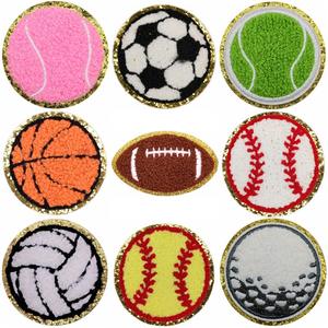 In Stock Sports Ball Patch Chenille Embroidery Iron on Badminton Tennis <strong>Basketball</strong> Football Rugby Baseball Patches - Product Image 5