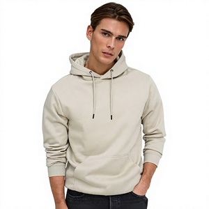 Sudadera con Capucha para Hombre, Color Beige Sólido, Manga Larga, Informal, con Bolsillo Tipo Canguro - Product Image 2