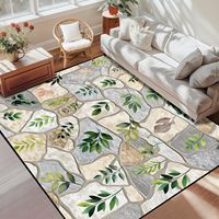 Tapis à effet d'illusion optique en fausse fourrure de cachemire, tapis de sol 3D à motif de pierres, tapis botanique à feuilles vertes, tapis rustique à thème naturel, tapis lavable