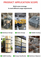 Cage de rangement robuste avec roulettes, conteneur en treillis métallique pliable, caisse mobile empilable pour poste de travail d'usine