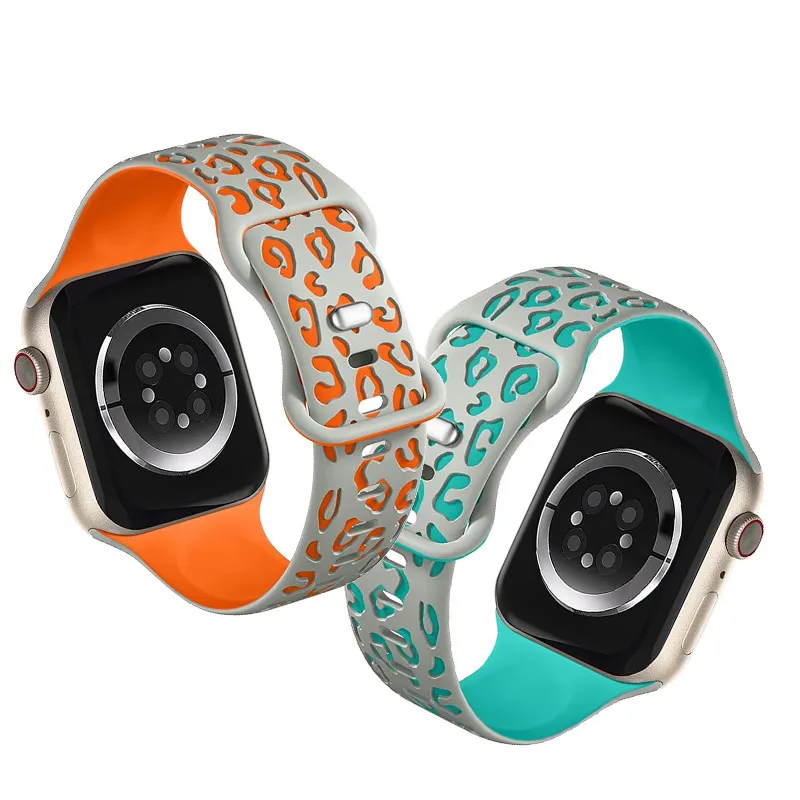 2024 nuevo diseño hebilla de mariposa 38 40 41 42 44 45 49mm correa de reloj de silicona grabada con láser correa de pulsera de reloj inteligente para Apple