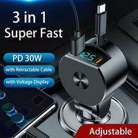 Chargeur de voiture USB C 65W à charge ultra rapide avec affichage de la tension et câble Type C rétractable pour iPhone 16 – Produits Dropshipping 2025