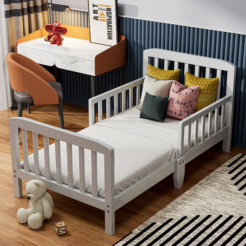 سرير أطفال فردي بمدرسة الحضانة سرير خشبي بسيط بلون أبيض وردي لعمر 5 سنوات