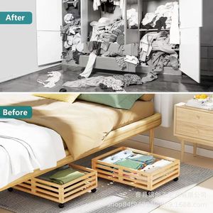 Wooden <b>Storage</b> Basket Rectangular 20-35L Stackable Under Bed <b>Storage</b> Box For Quilts <b>Clothes</b> Home Use - Product Image 2