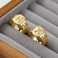 Personalisierter A-Z Initialen-Buchstabenring 18K Vergoldet im Uhrenarmband-Stil mit Pavé-CZ Offener Ring