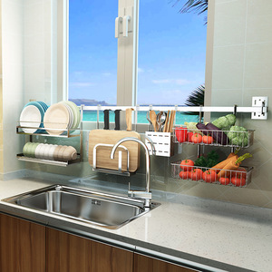 304 Stainless Steel Wall Mounted Dish Rack L Size Multi Functional Kitchen Storage With Hanging Design For Plates And Chopsticks - Product Image 2