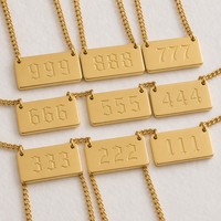 Collar con Número de Ángel en Acero Inoxidable Chapado en Oro PVD de 18K, Listo para Enviar, Joyería de Moda Minimalista Rectangular Brillante