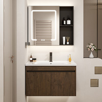 Ensemble de meubles de salle de bain en aluminium, lavabo en céramique blanc laiteux antirouille, miroir LED, armoire murale de rangement pour projet hôtelier