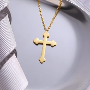 Collana da donna con <span class=keywords><strong>croce</strong></span> cristiana ortodossa ciondolo collana in acciaio inossidabile placcato oro 18k alta lucidato regalo di battesimo religioso - Product Image 4