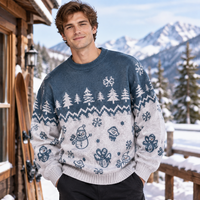 Pull de Noël personnalisé OEM pour homme, pull tricoté jacquard à col rond motif dessin animé, vente en gros de pulls tricotés pour les fêtes d'hiver