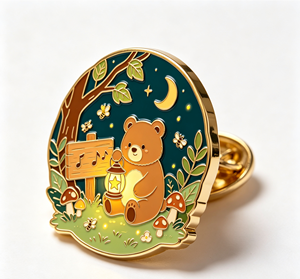 Épinglette en métal émaillé Ours Mignon, Épingle de revers ronde en résine, Badge Scène Forêt et Lune, Décoration Cadeau - Product Image 4