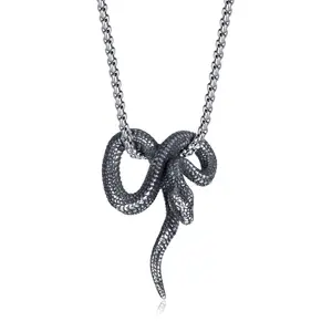DAIHE Fashion Jewelry Vintage Snake shaped Stainless Steel Pendant Necklace Men's Hip Hop Rap Python Necklace