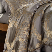 ODM/OEM Literie de luxe haut de gamme en soie teinte en fil gris royal 100% soie de mûrier Housse de couette quatre pièces