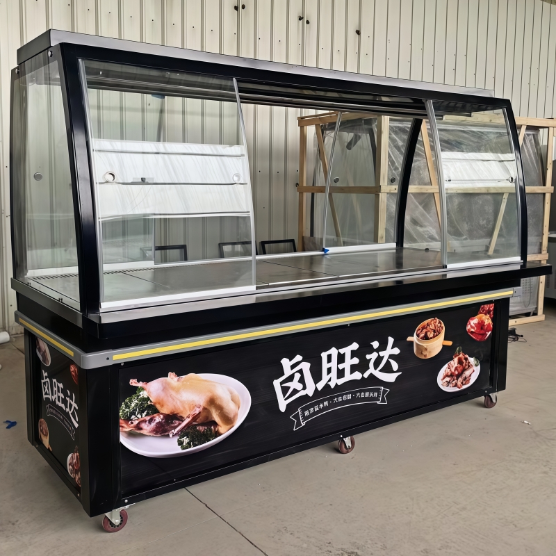 2 Meter Premium Tempered Glass Showcase for Roast Duck Presentation Customizable Lightbox Top Hanging Refrigeration Equipment