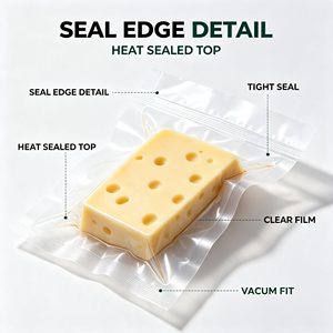 Sac sous vide de qualité alimentaire, pochette à trois soudures latérales, sac transparent pour l'emballage du fromage, conservation de la fraîcheur des produits laitiers - Product Image 3