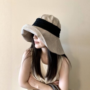 Sombrero de Pescador de Lino y Algodón con Ala Ancha, Color Caqui, Negro, Beige, Avena, Color Sólido, Transpirable, Protección Solar, Sombrero de Viaje - Product Image 4