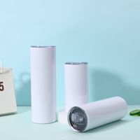 Vente en gros de gobelets isothermes en acier inoxydable à double paroi, droits et fins, blancs, de 15, 20 et 30 oz, vierges pour sublimation, avec couvercle