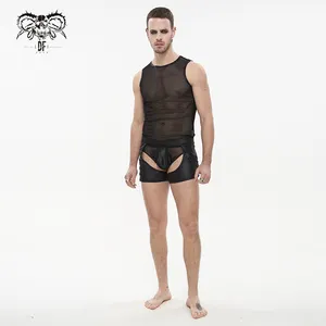 SX012 black fetish elastic waistband brightly fabric hollow out design see-through mesh laced up sexy men underwear