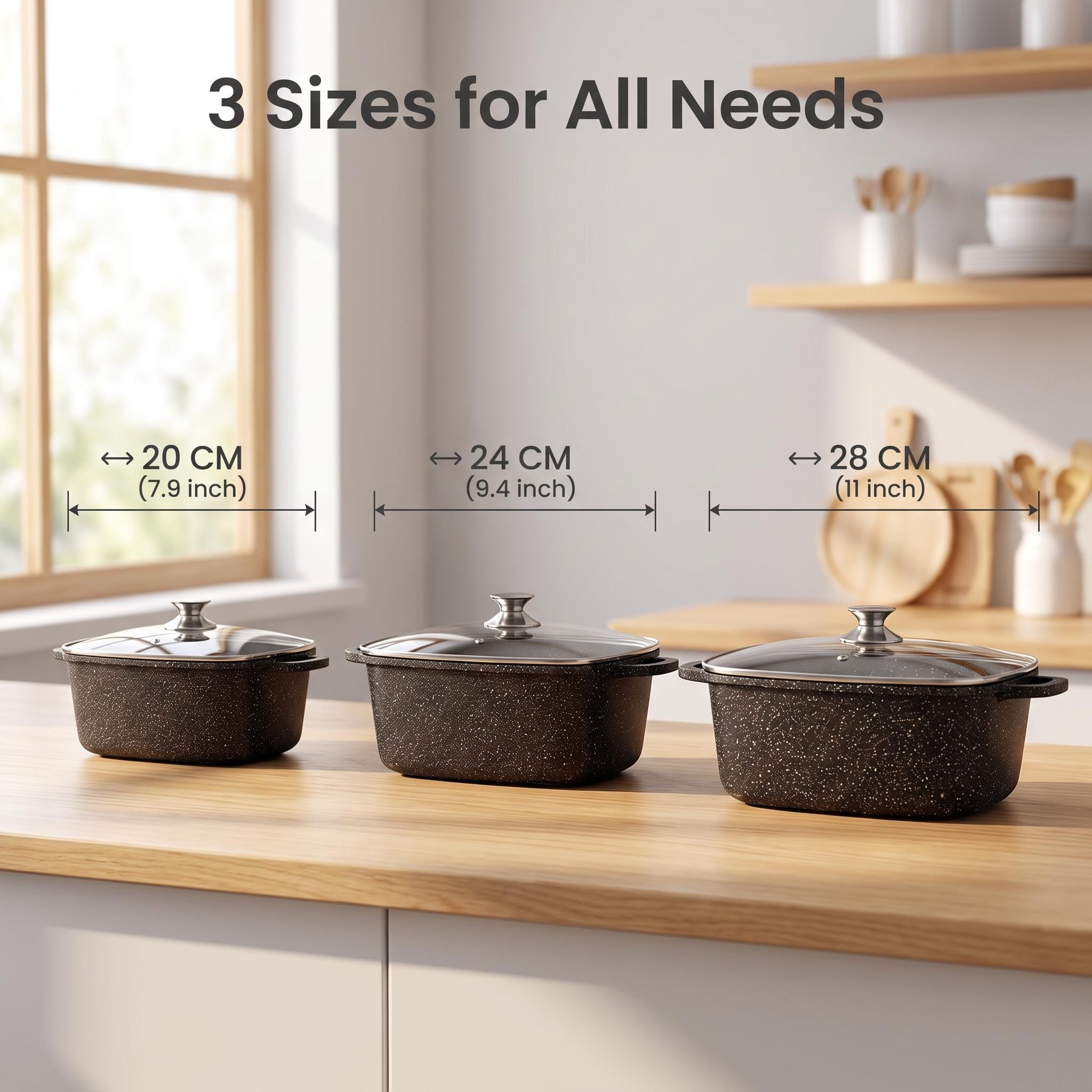 Eco-Friendly High Quality 20-28cm 2.3L-6.5L Die Cast Aluminum Alloy Black Non Stick Square Soup Pot Classic Design Cookware Set · image 5