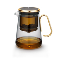 Ensemble théière en verre borosilicate résistant à la chaleur BP19 avec couvercle rotatif magnétique, poignée et filtre – Tasse à thé en verre de haute qualité en stock