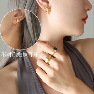 Bijoux à la mode boucles d'oreilles saint-valentin en acier inoxydable véritable plaqué or 18k coeur diamant araignée boucles d'oreilles - Product Image 6