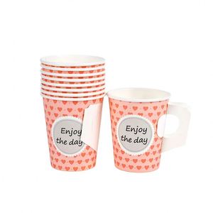Vaso de Papel Reciclable de Pared Simple para Café Caliente, Personalizado, de 9 oz, con Asa, para Evitar Quemaduras, con Logotipo, Color y Tamaño Personalizables - Product Image 2