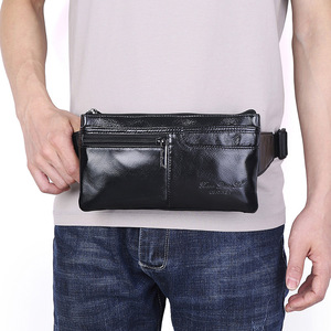 Bolsa de Cintura Masculina em Couro Legítimo, Multi Bolsos, <span class=keywords><strong>Anti</strong></span>-Furto, Com Alça Ajustável, Bolsa Transversal para Uso Diário e Empresarial - Product Image 3