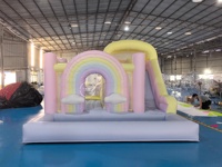 Castillo Inflable Macaron Arcoíris con Tobogán y Piscina de Pelotas, de Grado Comercial, en PVC
