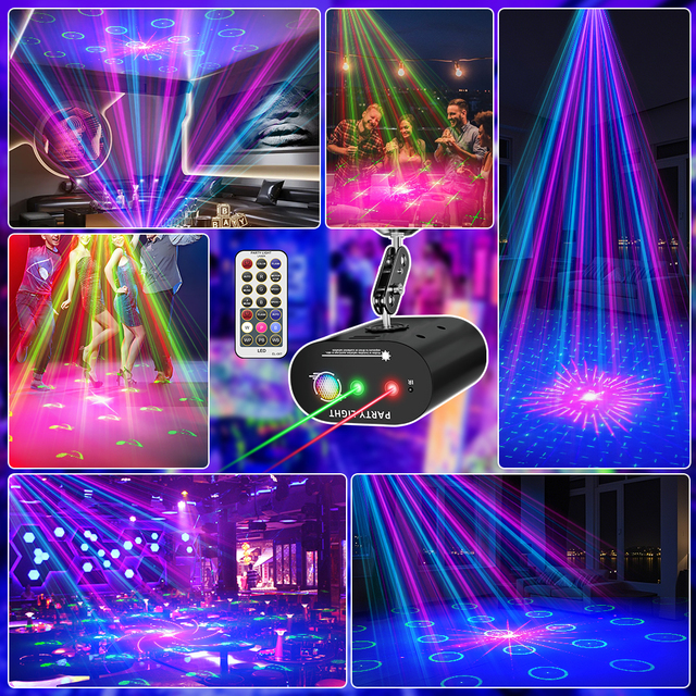 Sound Activated Remote Control DJ Disco Party Light Laser LED 2in1 Stage Light Projector
