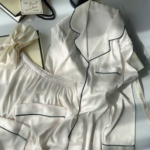 Pigiama leggero <span class=keywords><strong>di</strong></span> lusso avanzato sensazione camicie da <span class=keywords><strong>notte</strong></span> <span class=keywords><strong>di</strong></span> <span class=keywords><strong>seta</strong></span> <span class=keywords><strong>di</strong></span> ghiaccio eleganti e minimalisti casual manica lunga due pezzi set pigiami - Product Image 1