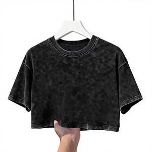 T-shirt court oversize en coton noir délavé pour homme, manches courtes, col rond, coupe décontractée, couleur unie, tricoté, 100% coton - Product Image 1