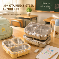 Aohea Boîte à lunch en acier inoxydable à 2 compartiments, étanche, avec couvercle, boîte à bento pour enfants, école, micro-ondes, durable