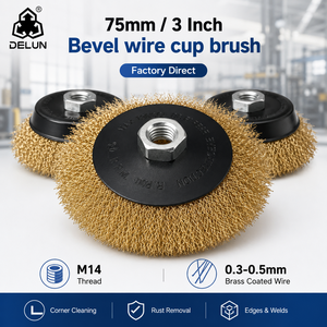 Brosse à fil conique de 75 mm / 3 pouces, fil recouvert de laiton, filetage M14 pour le nettoyage des coins et l'élimination de la rouille, fournitures d'atelier métallique - Product Image 1