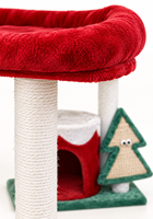 Grand arbre à chat de Noël festif moderne avec niches douillettes, griffoirs, plateformes d'escalade et balles suspendues