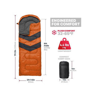 Saco de dormir Woqi Mummy de 7 pies 2 pulgadas, naranja, ligero, transpirable, para acampar, hacer senderismo, viajes al aire libre, 3-4 estaciones, uso adulto. - Product Image 1