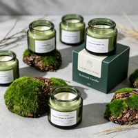 Produit phare : Bougie parfumée créative en cire de soja, faite à la main, dans un verre vert avec bouchon en bois, aux senteurs de Noël, Thanksgiving et Pâques, pour aromathérapie et cadeaux.