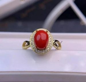 Anillo de Coral Rojo Natural, Plata de Ley 925, Gema Ovalada, Anillo Delicado de Compromiso o Promesa para Mujer - Product Image 5